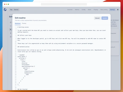 Markdown Documentation Editor for Developer Portal blue dev tool dev tooling dialog document editor documentation editor figma markdown minimal modal product design saas tabs ui web