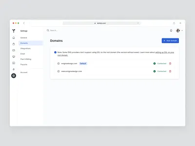 E-book Store - Domains app components connect dashboard data domain domains profile saas settings sidepanel table tools user panel user profile