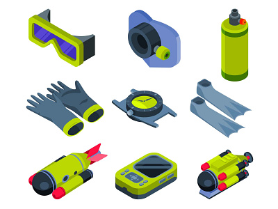 Scuba Tools Isometric Icons design free download free icon free vector freebie illustration illustrator scuba scuba diving scuba icon scuba illustration scuba vector vector vector design vector download