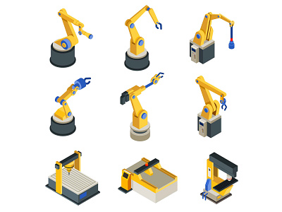 Robotic Machinery Isometric Icons cartooning design free download free icon free vector freebie illustration illustrator robotic robotic icon robotic illustration robotic machinery vector vector design vector download
