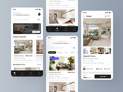 Omahe - Real Estate App android apartment app appdesign application branding design exploration home screen illustration logo mobile mobileapp mobiledesign realestate ui uidesign uiux ux