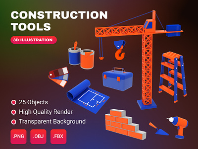 Construction Tools 3D Illustration 3d 3d illustration blender builder businesses construction construction tools contractor graphic design icon icons design illustration logo modeling