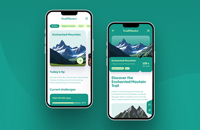 TrailMaster ai green hike mobile mobile app mountain practice trail ui