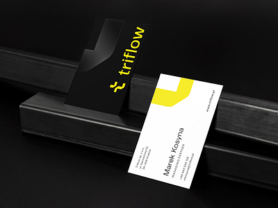 triflow black branding business cards dark metal modern real estate warehouse yellow