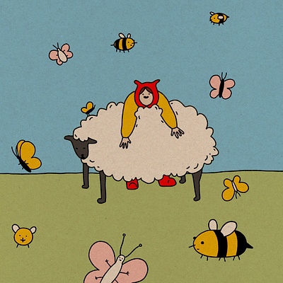 butterflies and bees and fluff 2d artwork cartoon character design illustration procreate