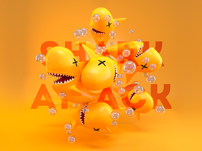 shark attack 3d bubble c4d design graphic design illustration motion graphics octane poster shark