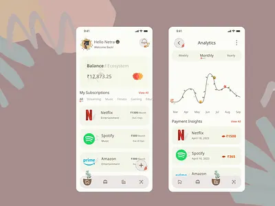 Subscription Management App: Florey appdesign branding dailyui illustration management mobileapp productdesign socialmedia subscription subscription app subscription management sustainability ui uidesign uiux uxdesign