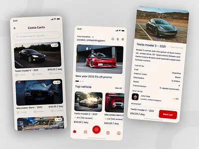 Costa Carts Car Rent Mobile App UI/UX Design 👋 🙌 branding design graphic design illustration logo mobile app typography ui ui design ux uxui vector