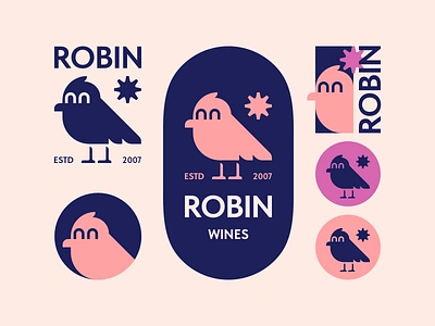 Robin Wines bird bottle branding label logo modern robin vector vintage wine winery