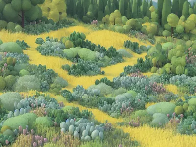 Yellow Bloom 🟡 3d illustration ai c4d cinema 4d generative art generative illustration illustration landscape landscape illustration nature illustration plants stuart wade