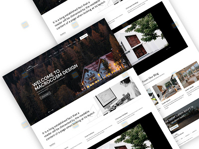 Responsive landing page design - "Macrocosm Design" agency brand creative design design agency exterior design firm home homepage illustration interior design minimal property real estate responsive ui ui ux urban architecture web web design