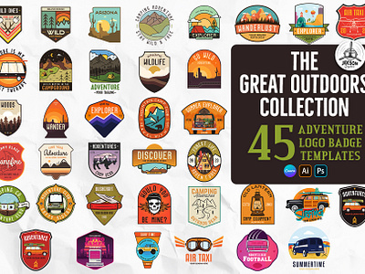 The Great Outdoors Collection adventure adventure badge badge camping camping badge camping logo design emblem illustration logo logo collection outdoors retro badges vector vintage vintage badges