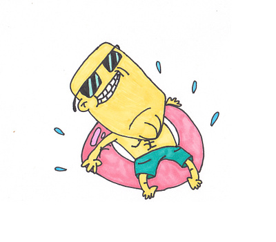 Summer is coming cartoon character chin drawing hand drawn illustration inner tube jaw markers pool splash sunglasses swimming swimming suit tube water