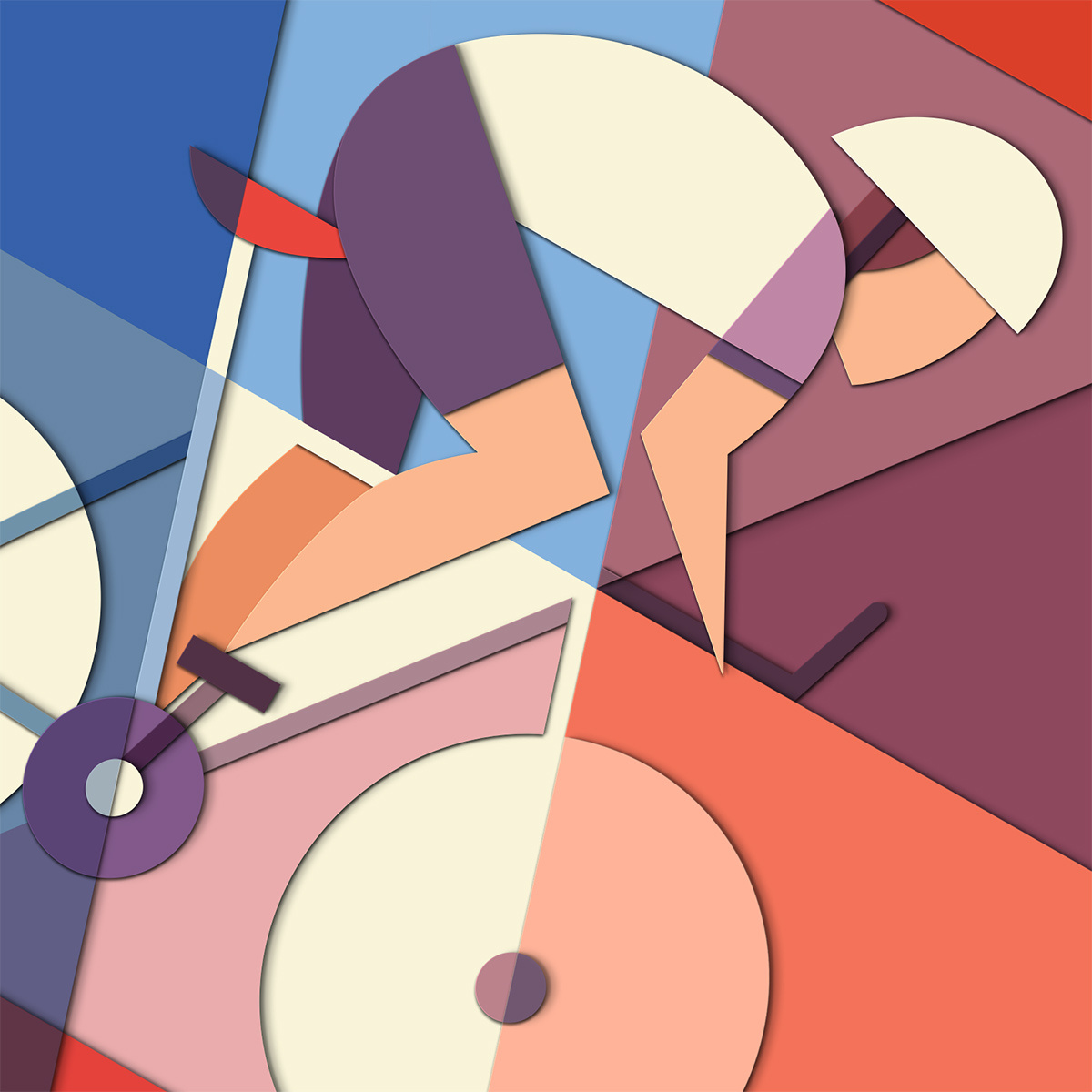 Freewheeling 2.0 advertising bicycle bike cycling cyclist geometric illustration minimalist people poster