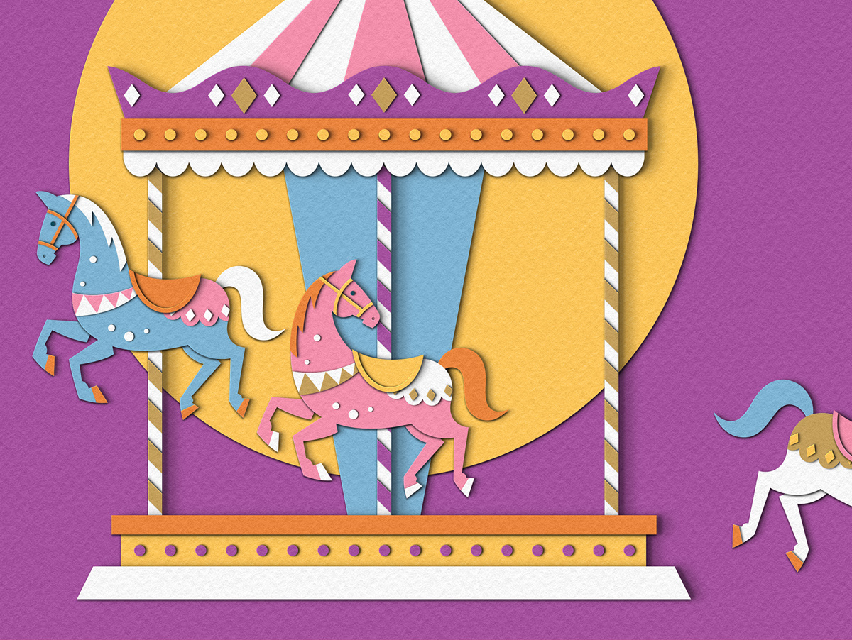 Unbridled Freedom advertising animal carousel design escape fair freedom horse illustration merry go round paper art paper craft papercut photoshop ride