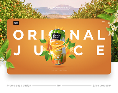 Minute Maid promo page 3d 3d model animation drinks flowers graphic design illustration juice juice can leaves motion graphics orange orange juice product promo page typography ui ux web design website