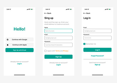 Simple sign up UI design for mobile. app design graphic design ui ux