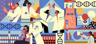 Biomarkers character digital doctor editorial folioart illustration maite franchi medical pharma science