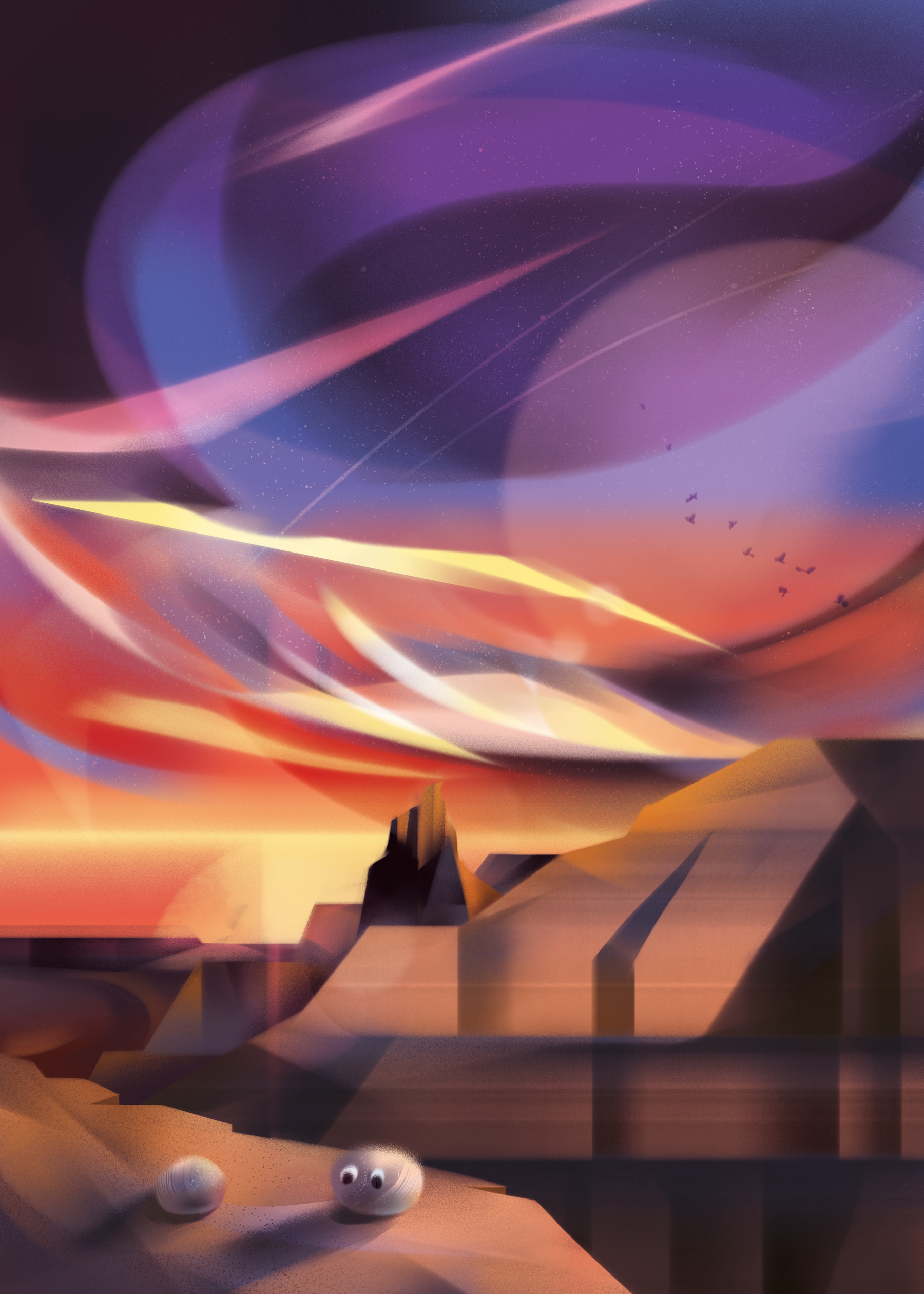 Ha ha ha ha. background cliffs clouds desert dunes film golden hour landscape illustration red rocks sunset