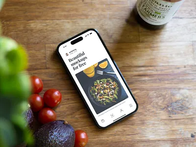 Food Mockup iPhone 14 Pro 14 14pro app food iphone kitchen mockup photoshop pro psd smar object table wood