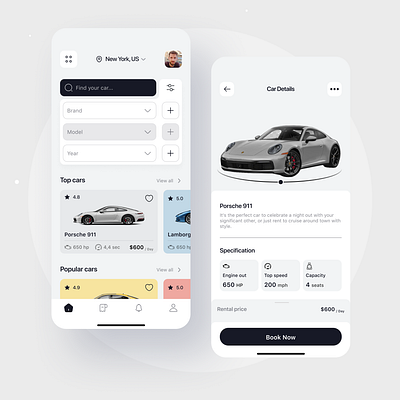 Car Rent App app branding car design mobile rent ui ux