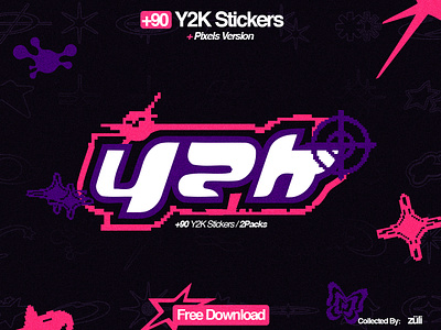 +90 Y2k Stickers | Free ai digital digital art download free illustration illustrator new pack photoshop png sticker vector y2k
