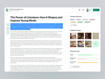 AI Document Editor | Artificial Intelligence UIUX | Website ai ai powered analytics artificial intelligence content generator design design system document editor image generator product design rewrite saas tool ui ui design uiux user interface ux design web design website