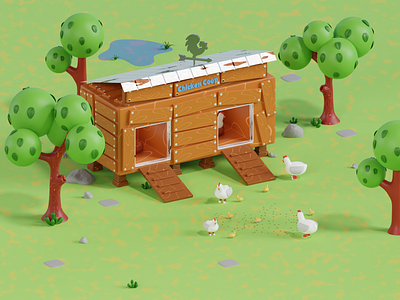 Chicken Coop 3D Illustration 3d 3d art 3d blender 3d modeling blender chicken design graphic design illustration ui ux web design web illustartion