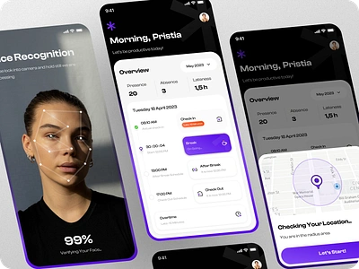 Pickhub HR - Employee Attendance Apps app design apps attendance black clean company cool employee employee app employee management face recognition hr hrd hris hrmanagement human resource management mobile app purple saas