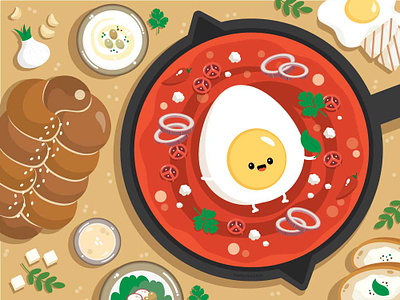 Shakshuka adobe adobe illustrator character children book cute food food art happy illustration illustrator publishing vector