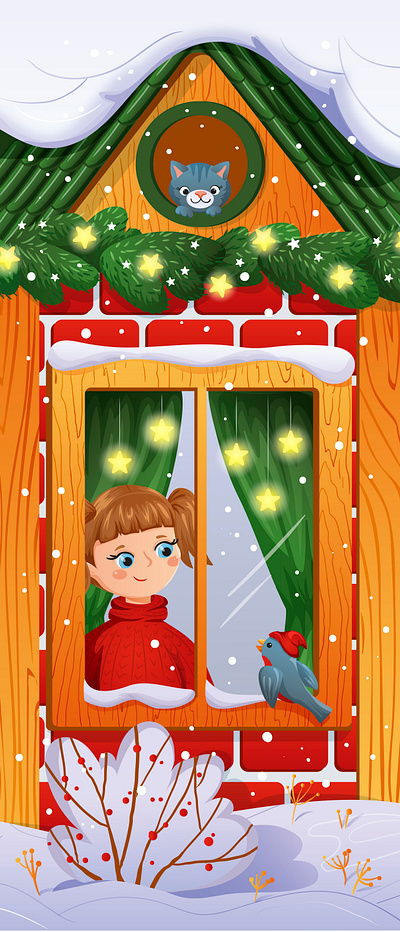Winter guest 2d childrens illustration christmas digital art for children illustration packaging vector art зима winter