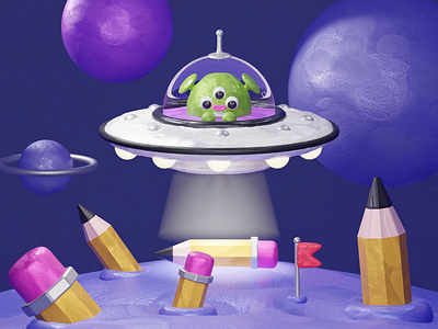 Alien Steals Art Tools - 3D Animation 3d alien animation app art artistic banner branding commercial design flying saucer galaxy graphic design illustration motion graphics pencil planet plasticine space ufo