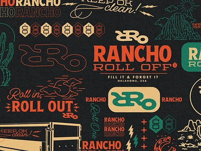 Rancho Roll Off Brand Illustrations brand branding cattle color country illustration logo ranch type typography western