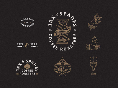 Jax & Spades badge branding coffee identity illustration jack lettering logo logotype playing card secondary skull spade
