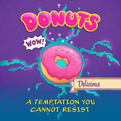 Donut Poster v1 cartoon illustration digital art donut doughnut food illustration hand lettering illustration