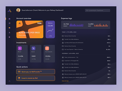 Banking Dashboard Concept for Rellway Finance bank banking buildchallenge dailyui dashboard design figma finance fintech rebound ui uidesign