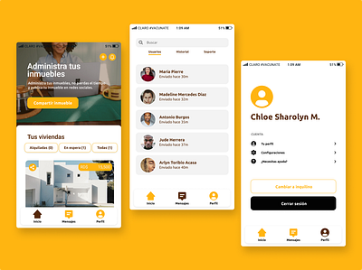 Real State App - Admin home rent, Messages and Setting screen app design home interface realestate ui ux