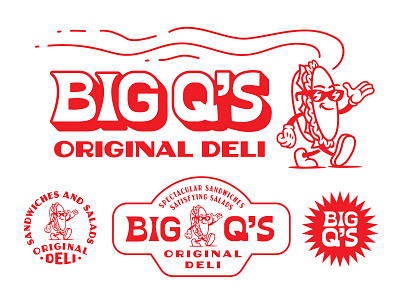 Big Q's Deli branding deli deli logo fast food graphic design logo logo design mascot pattern restaurant retro salad salad bar sandwitch stamp sticker vintage