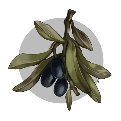 Olive Branch & Lemon digital art illustration