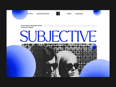 Landing page design for an online community black blue design digital experimental gradients halftone illustration interaction interactive landing page modernism particles serif shadow typography ui ui design