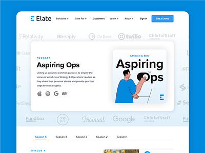 Elate Podcast Landing Page design podcast podcast podcast artwork podcast landing page software podcast tech podcast