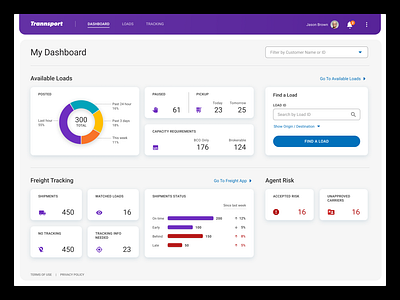 Dashboard Design – Transportation Agent View application design colors dashboard design desktop web app graphic design ui vector