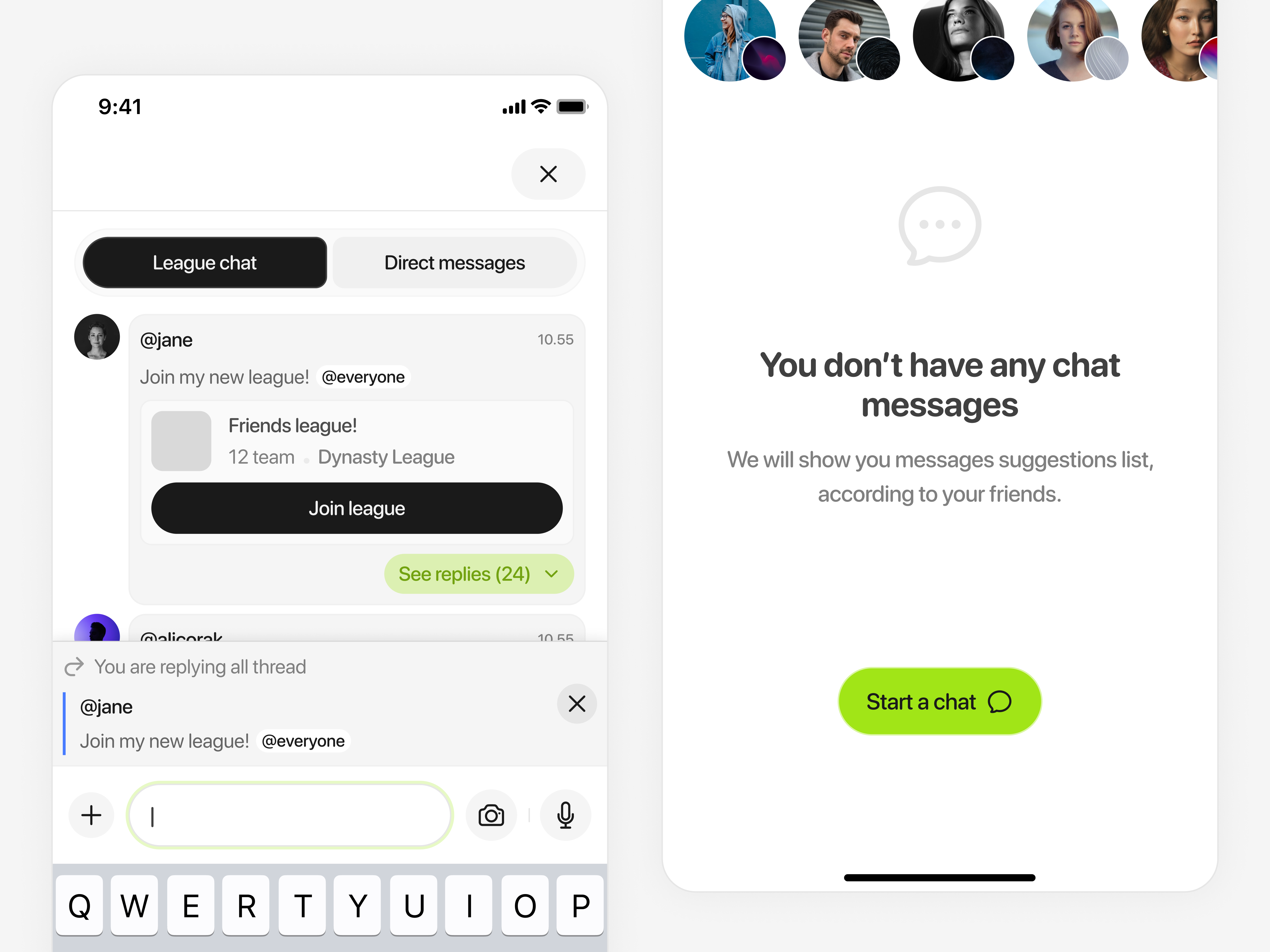Fantasy League App / chat room app app design chat chat messages clean message messages minimal mobile app mobile chat mobile design mobile ui modern ui