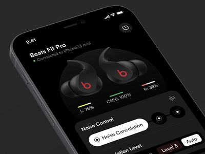 Beatsbud - earbud app aplication app audio battery beats bluetooth concept connect control controller darkmode dashboard earbud earbuds earphone headphone level panel tws ui