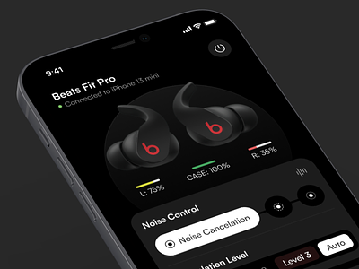 Beatsbud - earbud app aplication app audio battery beats bluetooth concept connect control controller darkmode dashboard earbud earbuds earphone headphone level panel tws ui