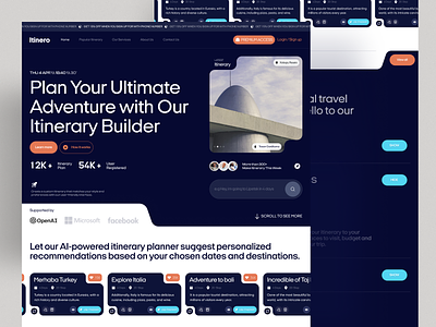 Itinero - Trip Planner AI Landing Page ai ai design ai itinerary artificial intelligence clean design landing page landingpage trip planner ui design ui ux website