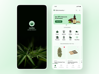 Online Cannabis Delivery App Design cannabis cbd clean ui dispensary drugs leaf marijuana medical marijuana medicines mobile app mobile app design mobile app ui on-demand on-demand delivery recreational smoke weed app design weed delivery weed marketplace wellness