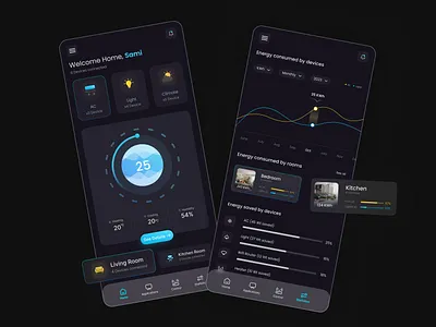 Smart home app UI design app app design business creative app design dark ui design minimal mobile app design product design smart home ui ui deisgn ui design ux ux design