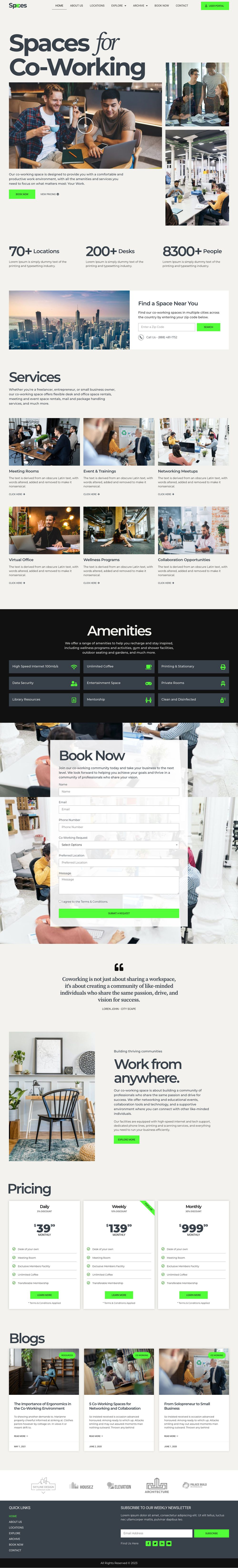 Spaces Co-Working - Elementor Pro Template Kit co working elementor template template kit themeforst ui website wordpress