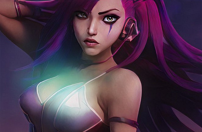 [CHARACTER] LOL 3D art w/ Ai 3d actress ai arcane avatar character chest close up face filter illustration league of legends person pink pink hair profile prompt retouching style